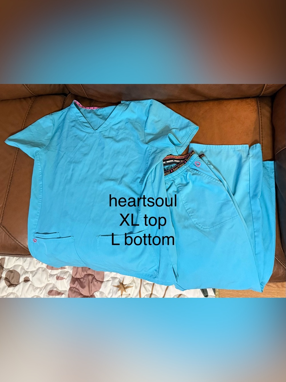 HeartSoul Aqua Blue Scrub Top & Pants Set